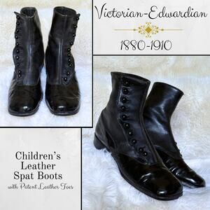 Antique Victorian Edwardian Girls Boys Black Leather Boots HistoryBounding LARP